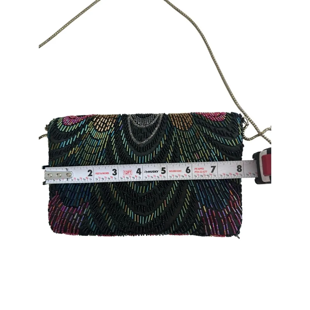 LE REGALE Vintage Beaded Multicolor Cocktail Bag w/ Chain Strap Black - Image 6