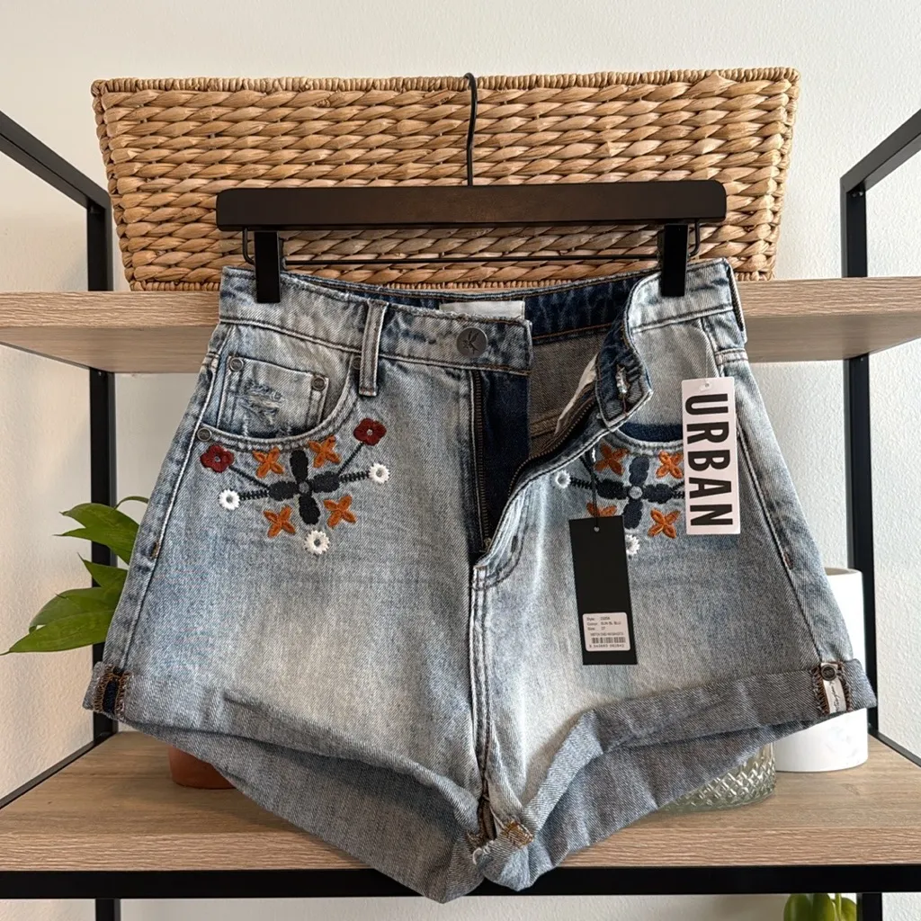 NWT One Teaspoon Bandits Floral Embroidered High Waist Light Denim Jean Short 27 - Image 6