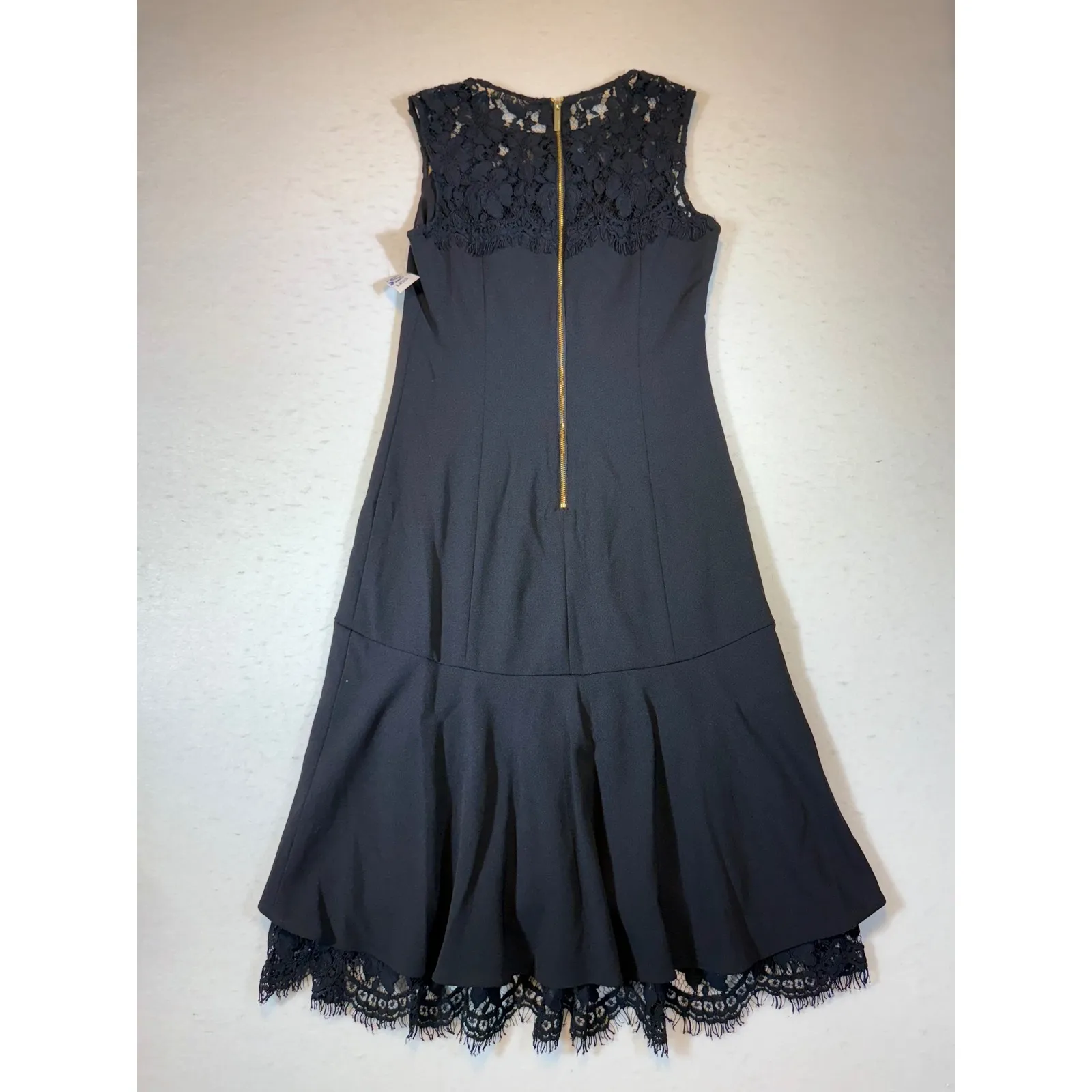 Calvin Klein Black Lace Trim Flounce Hem Sleeveless Sheath Dress - Image 2