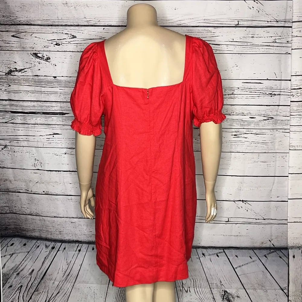 Draper James RSVP Size XXL Pink Square Neckline Puff Sleeve Linen Blend Dress - Image 4