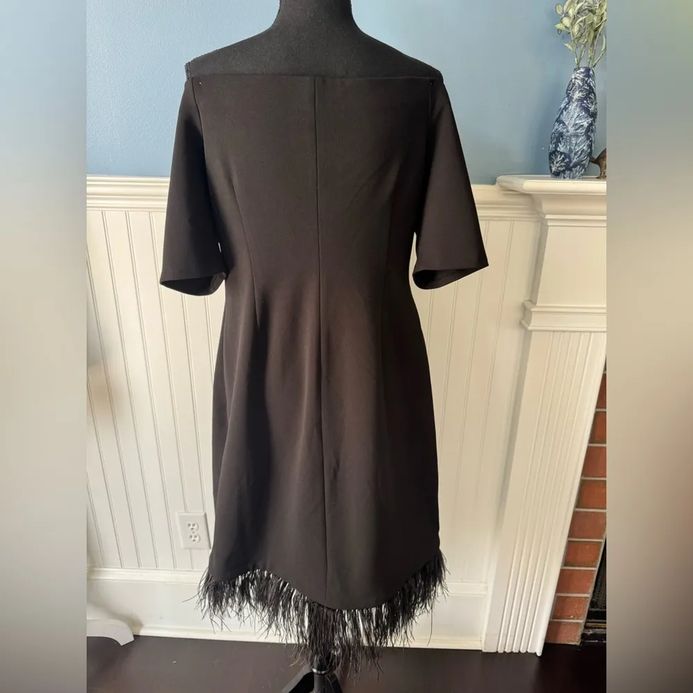 NWOT Vince Camuto Black Off Shoulder Dress~Ostrich Feathers on Hem~Large - Image 4