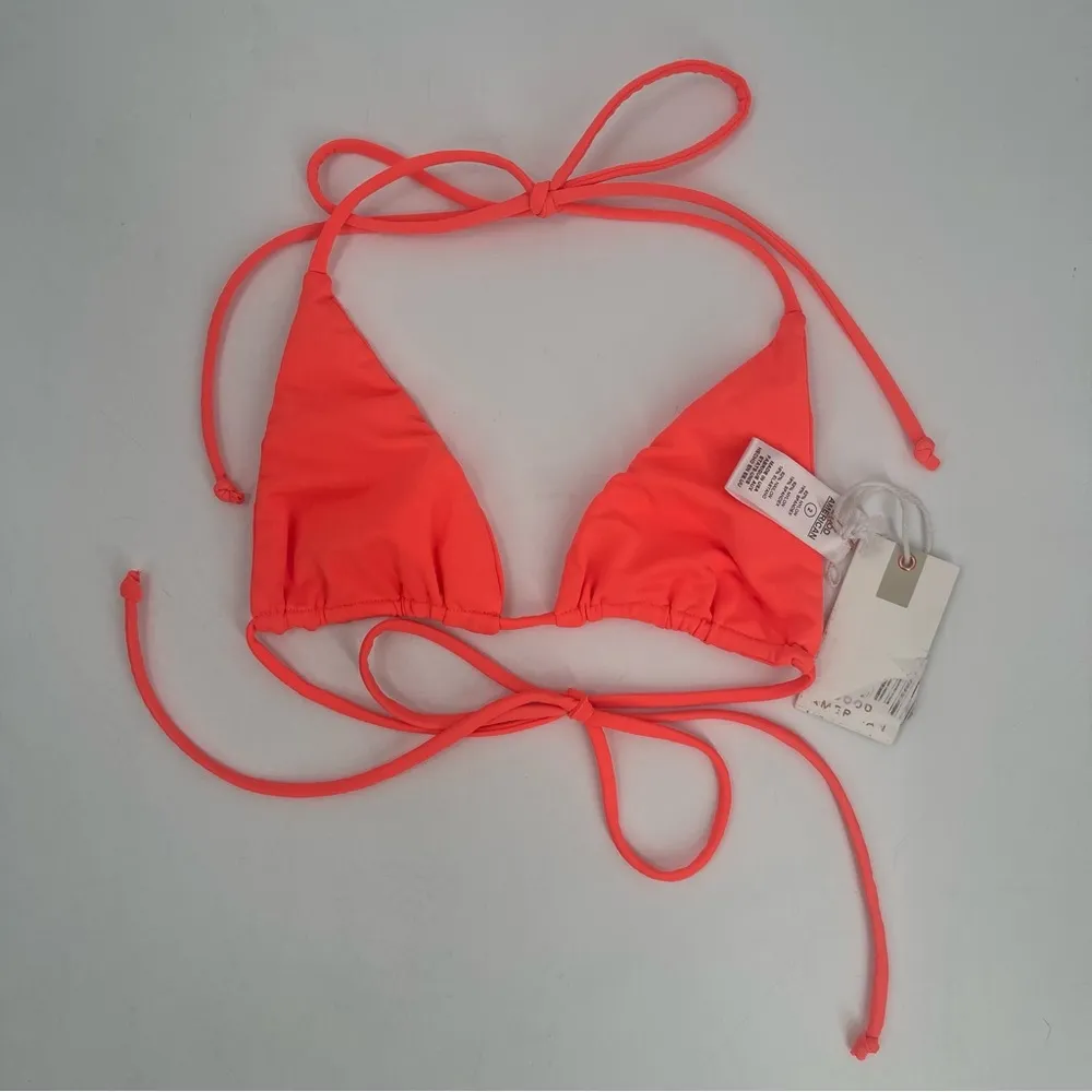 GOOD AMERICAN Bikini Top Medium Tiny Ties String Triangle Neon Coral Teeny NWT - Image 13