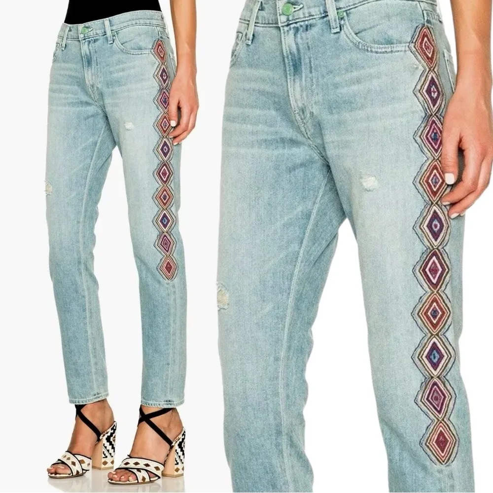 Revolve Sandrine Rose Skinny Boyfriend Bombay Size 24 Embroidered Distressed New - Image 4