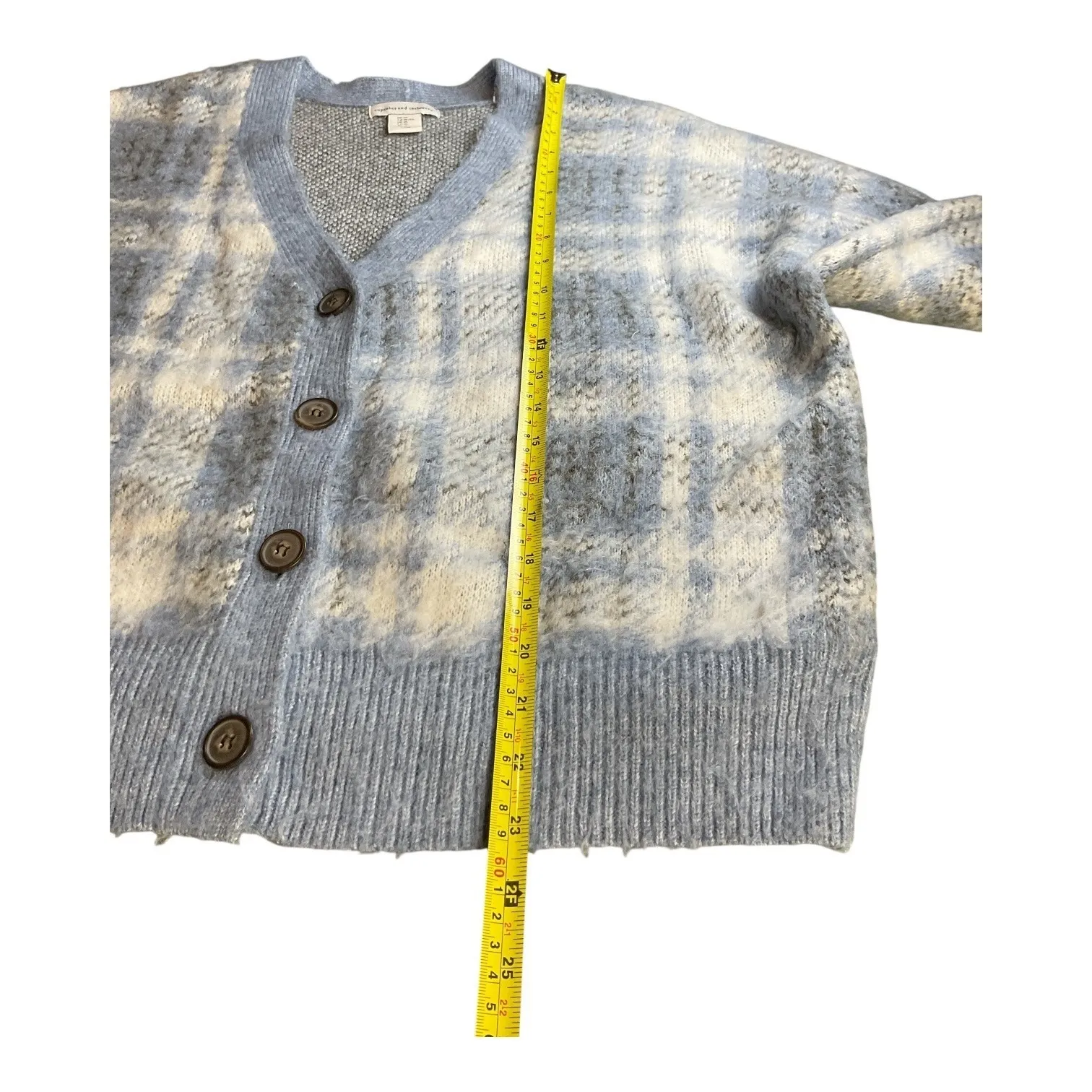 Cupcakes and‎ Cashmere Women's Blue Plaid Knit Button Down Cardigan Sweater - Image 8