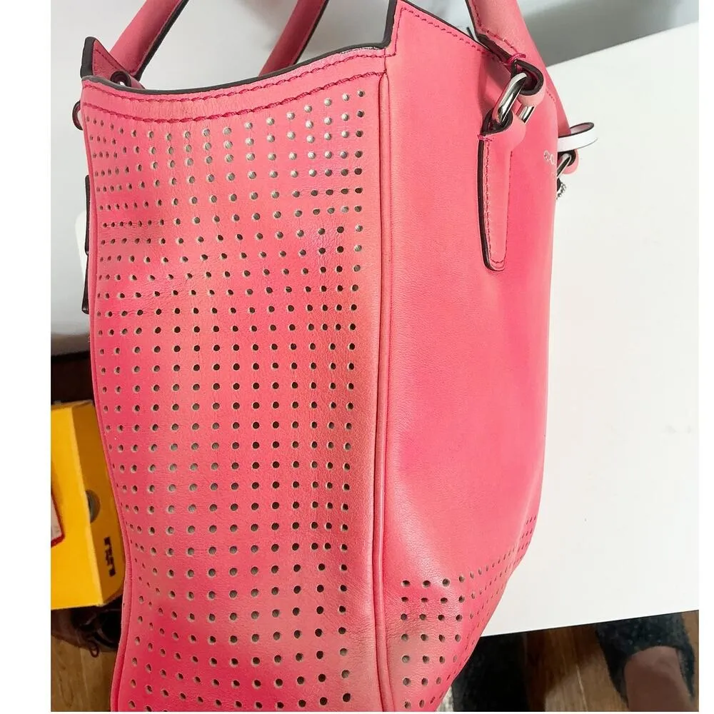 Coach Legacy Mini Tanner Perforated Purse Handbag with Strap Coral Pink - Image 7