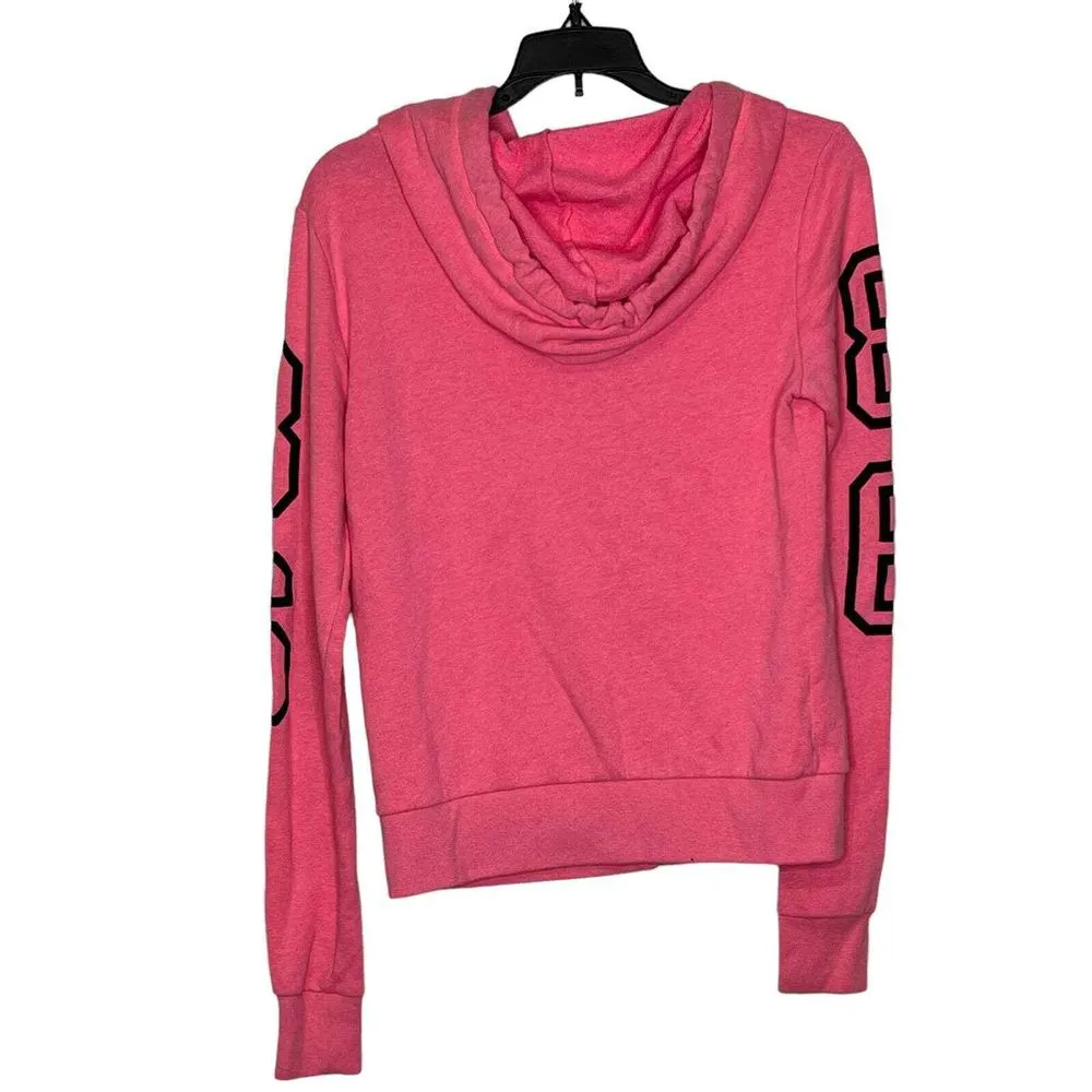 Pink Victoria's Secret Full Zip Jacket Hooded Size XS Pink With Black Lettering - Image 5
