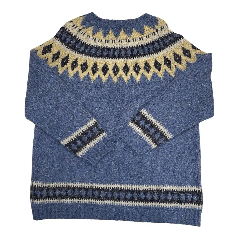 Cute y2k soft wool blend faire isle cozy sweater boucle blue - Image 2