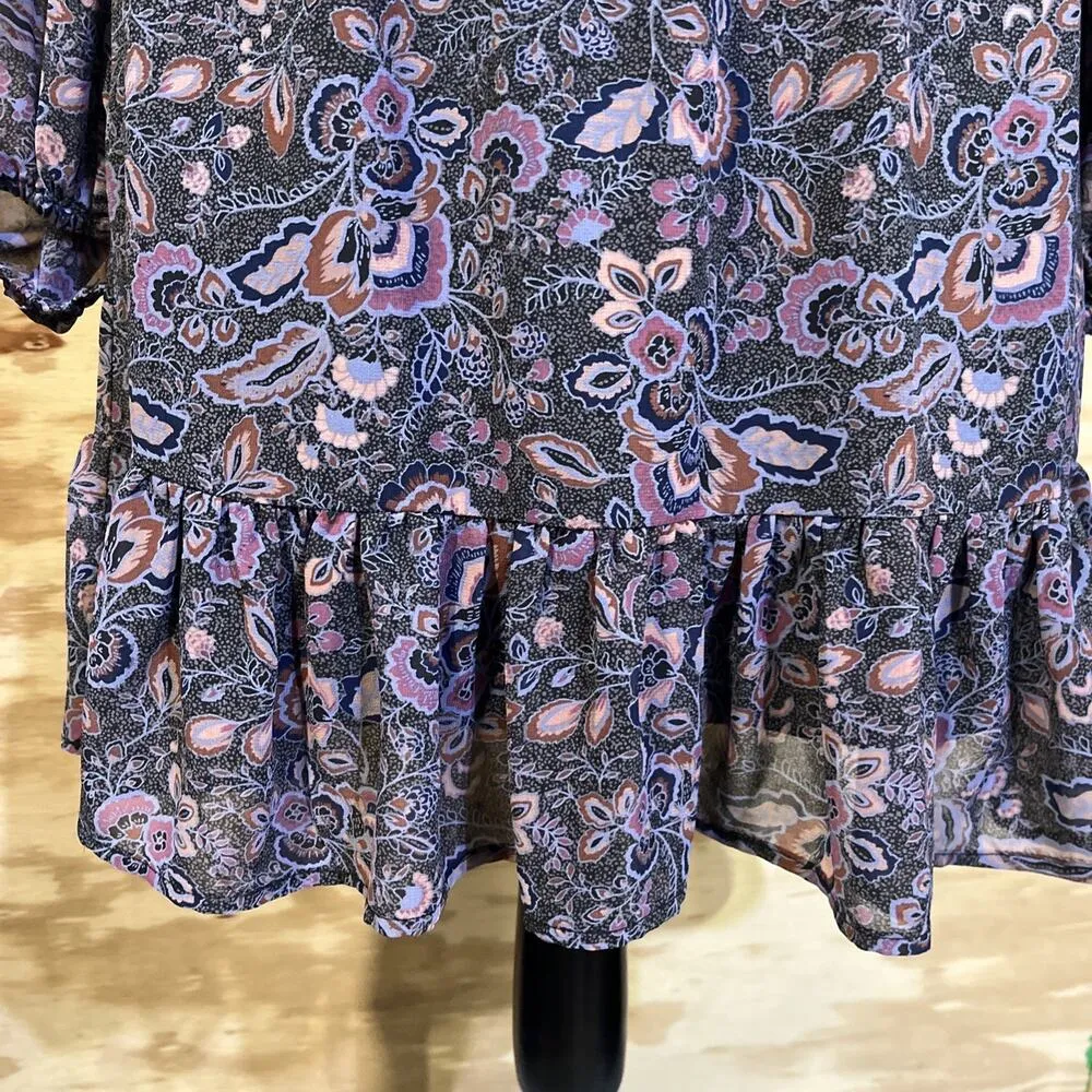 EVEREVE Women Olympia Dress Floral Paisley Long Sleeve Chiffon Mini Size Medium - Image 3