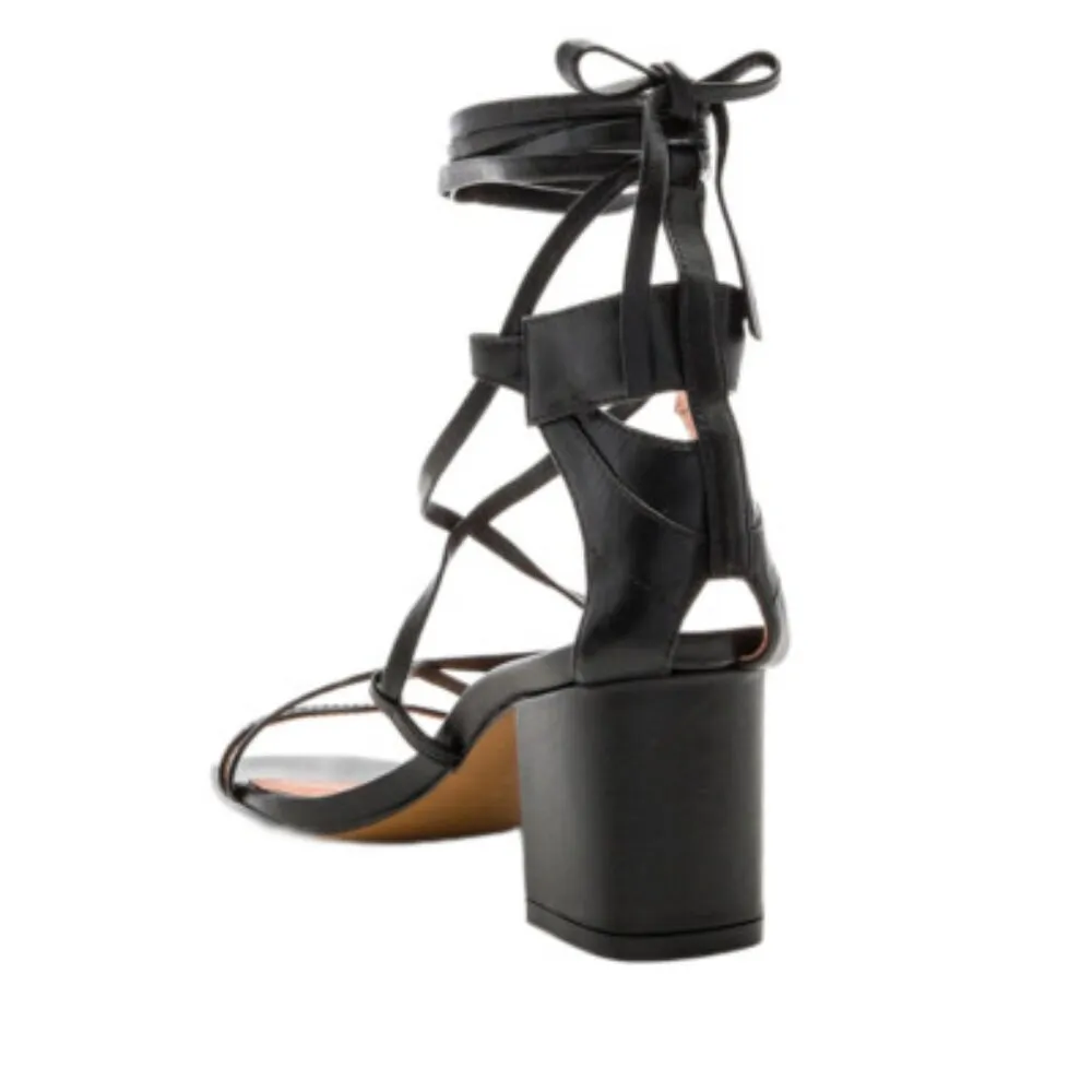 URGE Women's Black Leather Jessie Block Heel Lace Up Sandals Square Toe Size 39 - Image 3