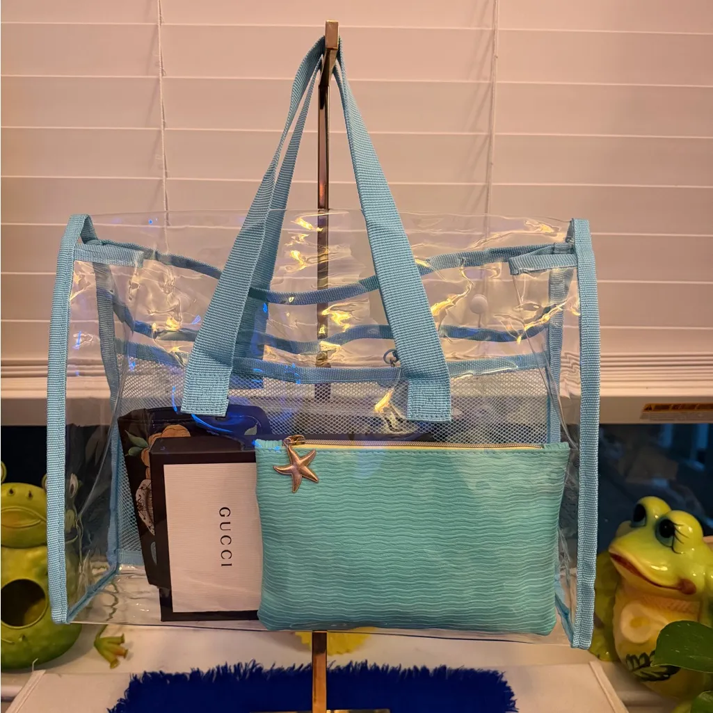 Brand new. Transparent, very thick and durable Tote with Blue Trim - Image 14