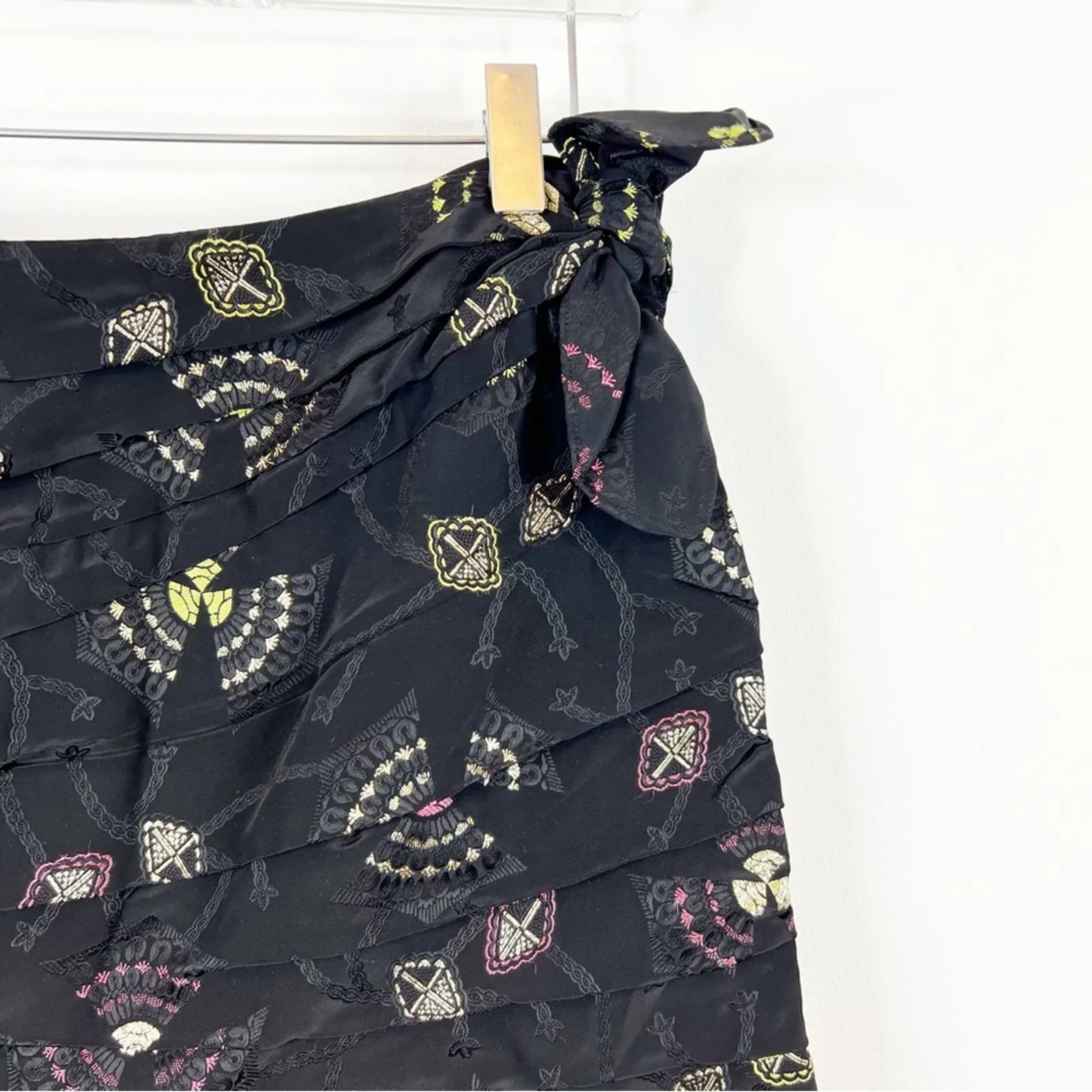 NWT A.L.C Avalon Metallic Printed‎ Gathered Mini Skirt 6 Black - Image 5