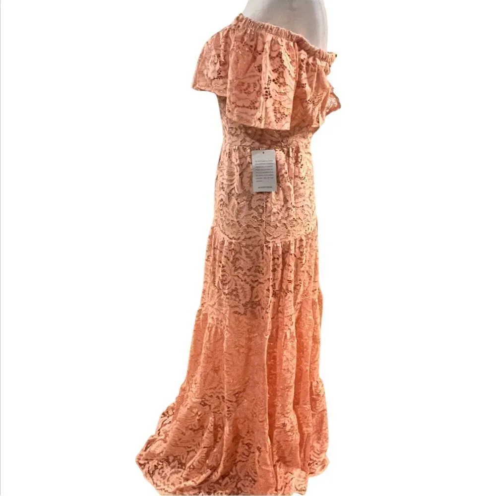 NWT dress the population Reese of the Shoulder rose‎ petal lace maxi dress XS - Image 5