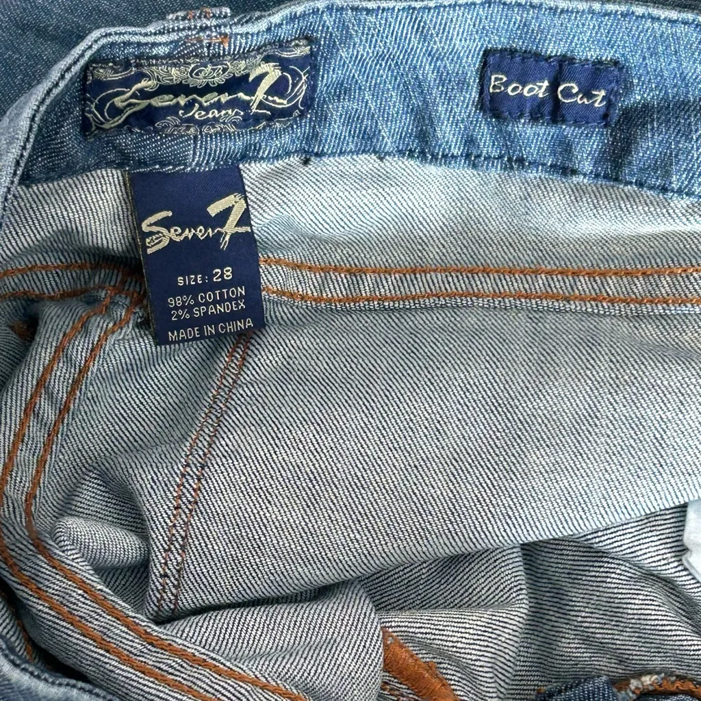 Seven7 Womens waist size 28 long tall Bootcut stretch blue jeans rustic wash - Image 6