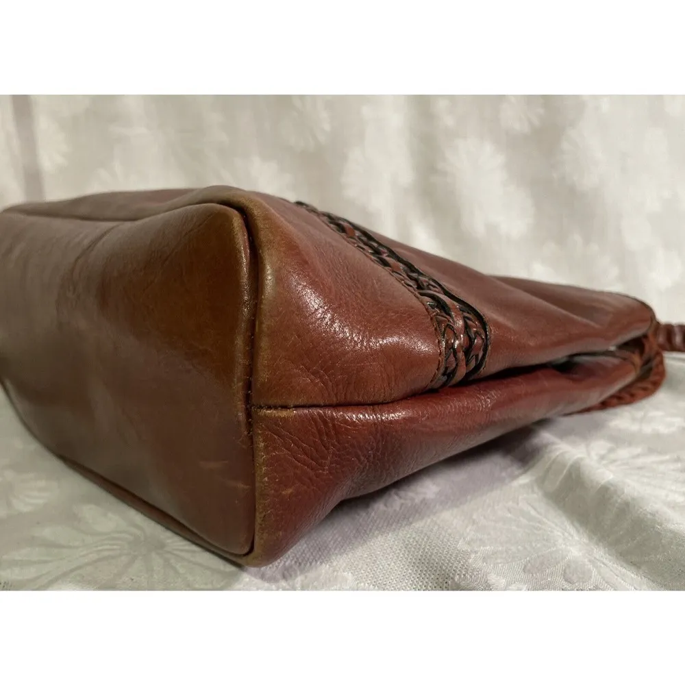 Vintage Dillards Woven Insert Brown Leather Crossbody Bag Satchel Purse - Image 7