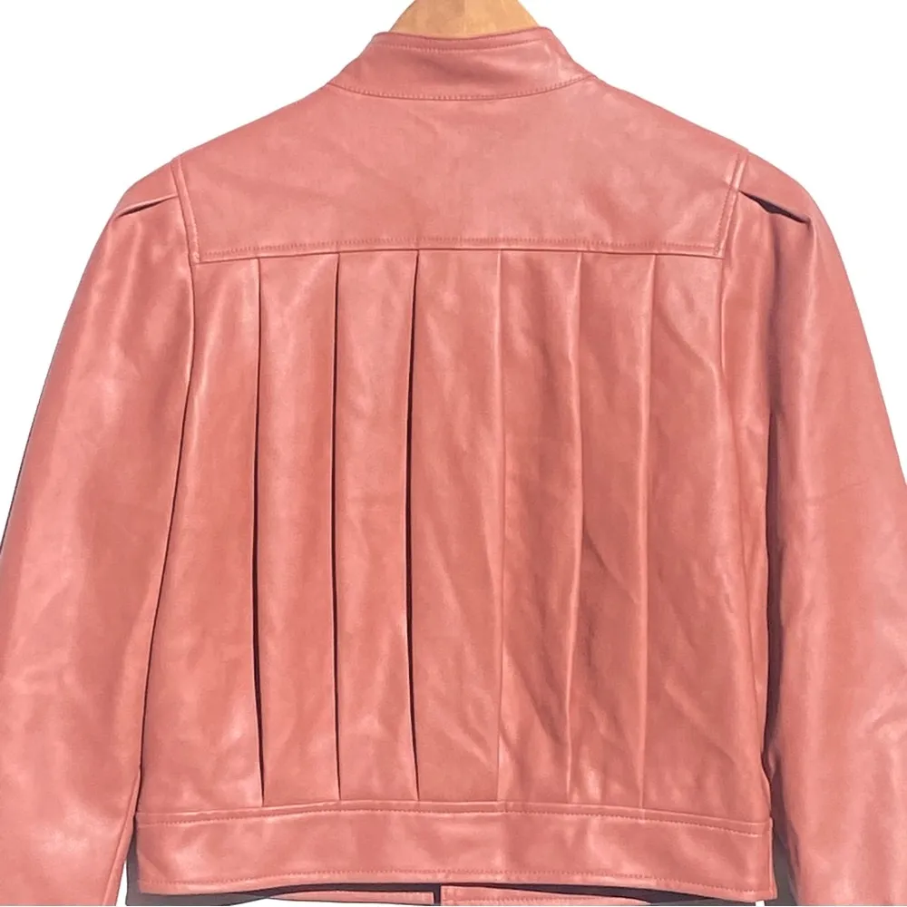 NWT 7 FOR ALL MANKIND Vegan Leather Snap Front Pleated Puff Sleeve Jacket - Image 5