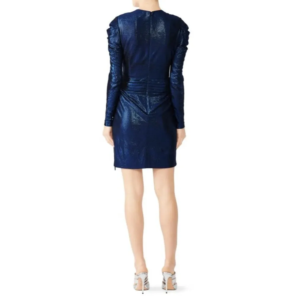 Jonathan Simkhai Blue Metallic Long Sleeve Wrap Dress Size XS Evening Cocktail - Image 2