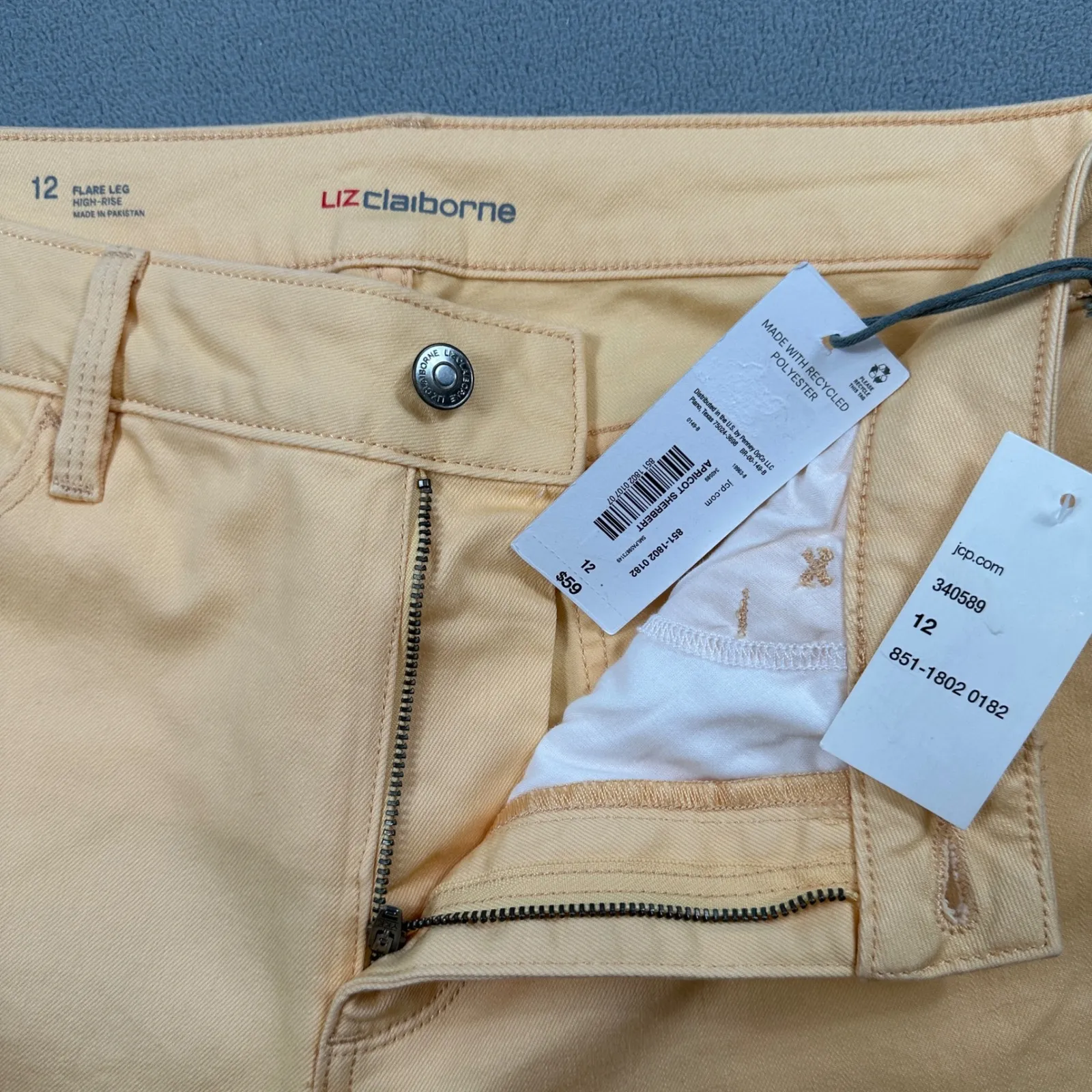 NWT Liz Claiborne Jeans Womens 12 Flare Wide Leg Apricot High Rise Light Wash - Image 3