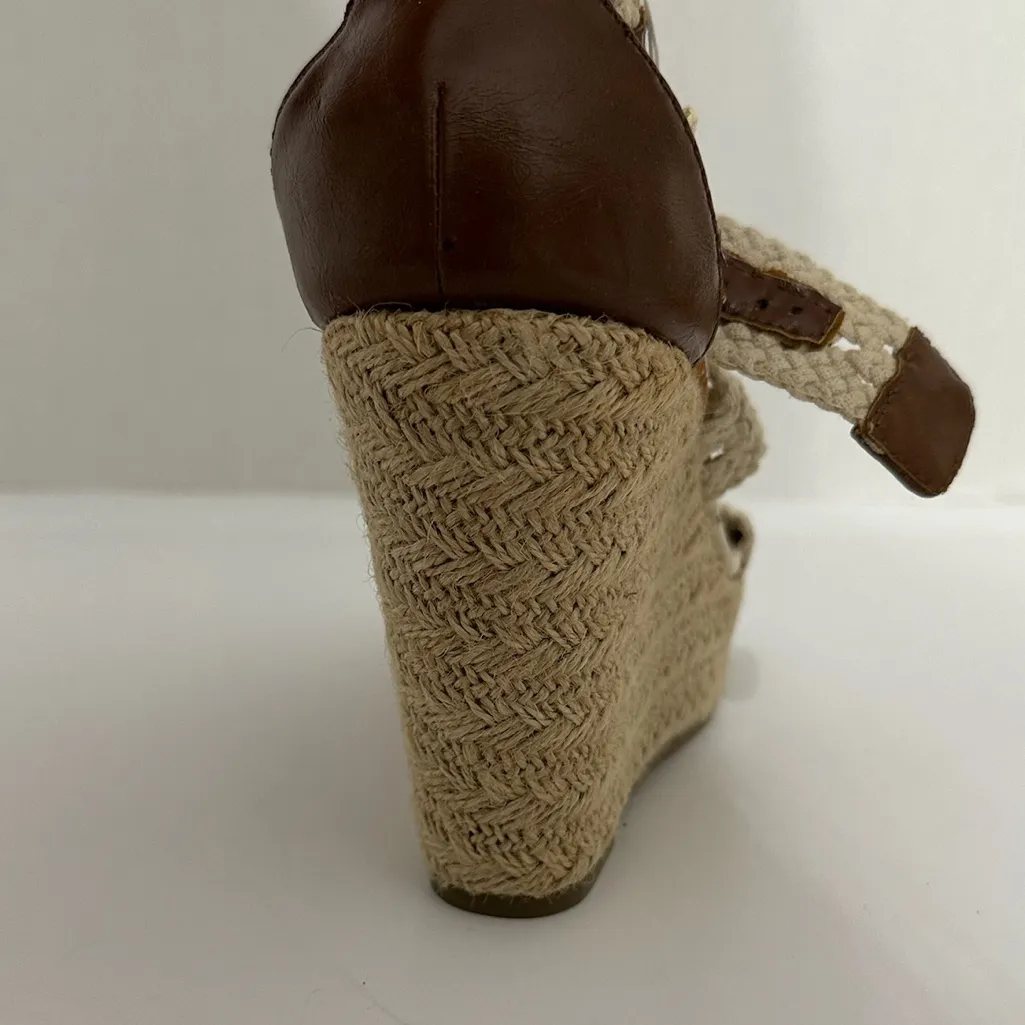 Brash Crochet Strap Espadrille Wedge Sandals Platform Neutral Y2K Size 8 - Image 10