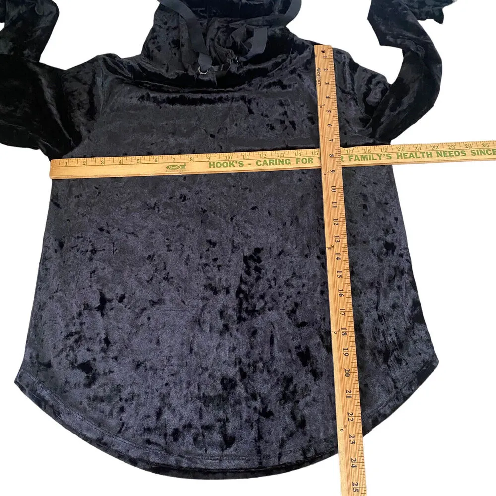 Betsey Johnson Medium Hoodie Jacket Performance Crushed Velvet Black Sweatshirt - Image 8