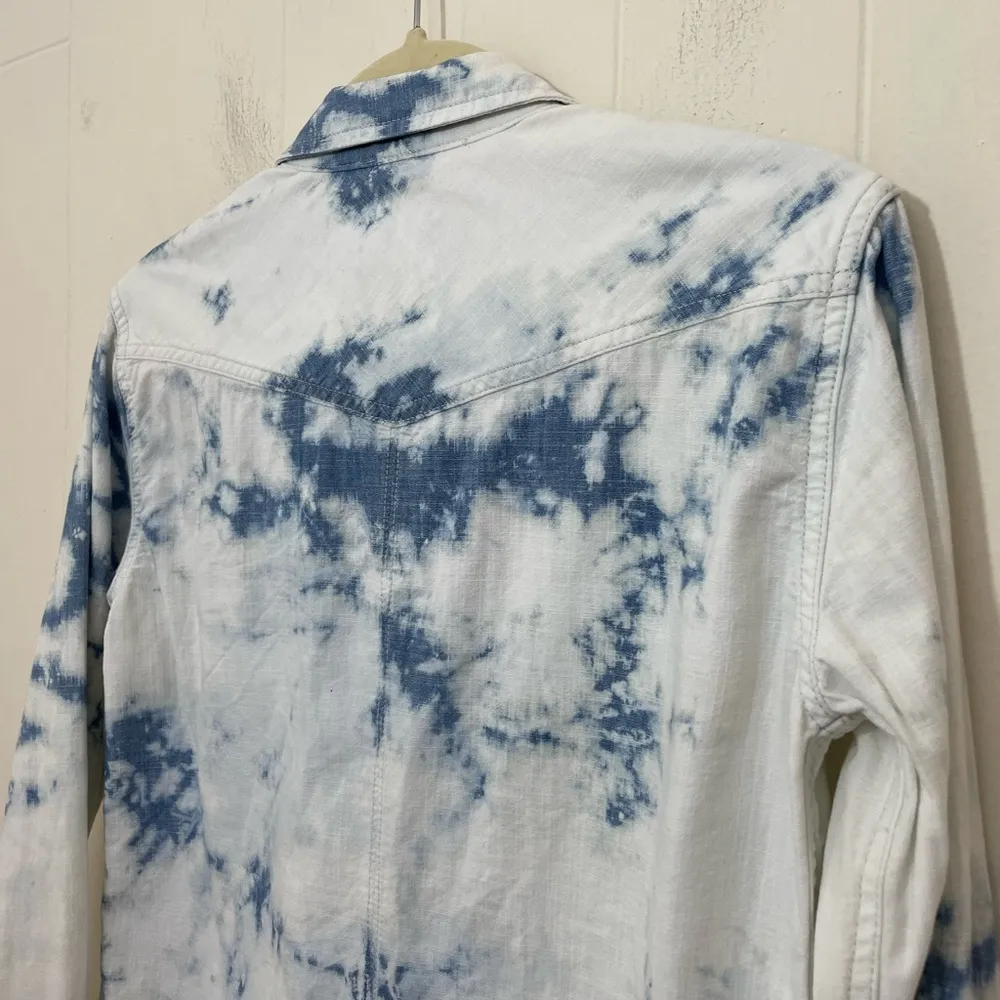 American Eagle  Bleached Denim Button Up Shirt Pearl Snap Button 90s ~ Size S - Image 12