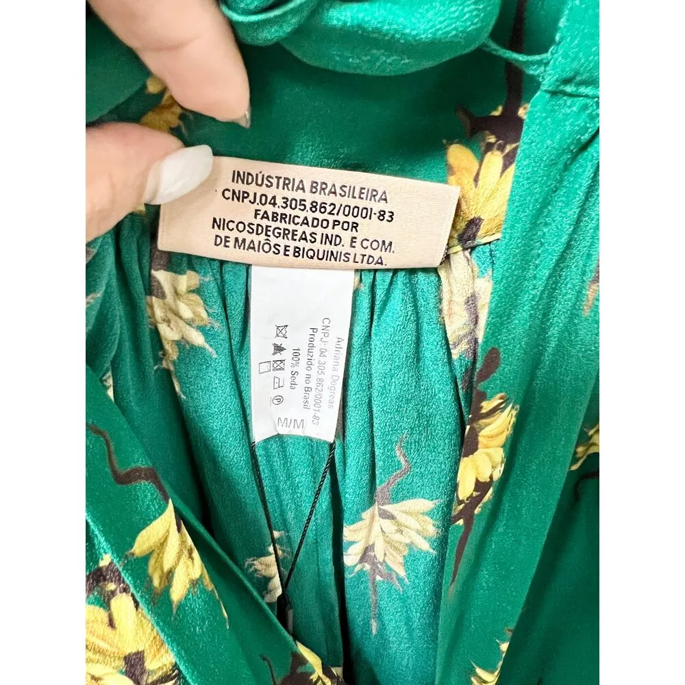 NWT Adriana Degreas Josephine Baker 100% Silk Floral Short Skirt Emerald Green M Size M - Image 7