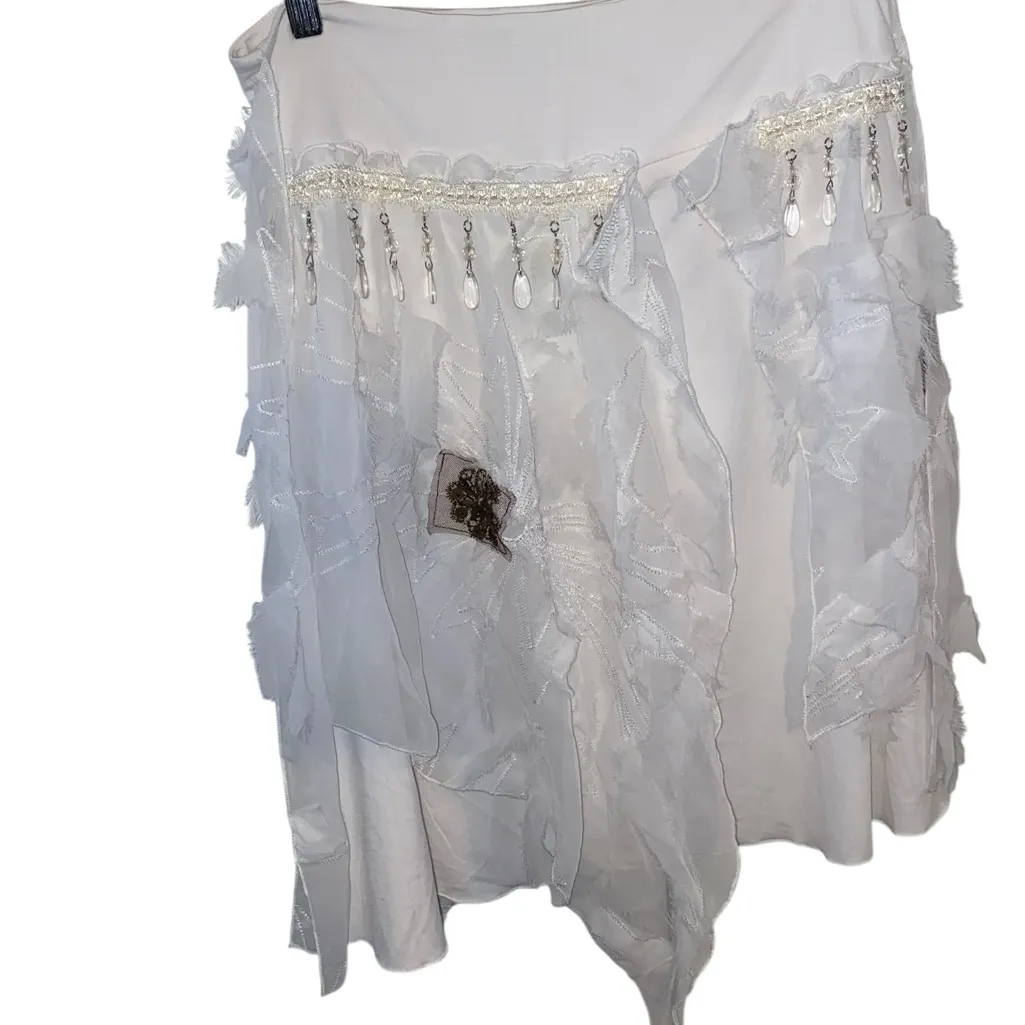 Banana USA Asymmetrical White Sheer Beaded Sequin floral Skirt Boho Fairycore Size M - Image 8