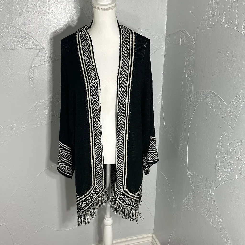 Ellison Black and White Fringe Cardigan - Image 3