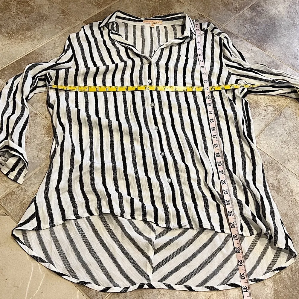 🆕 Gibson Latimer striped button down tunic top 3/4 sleeve black white sm… - Image 3