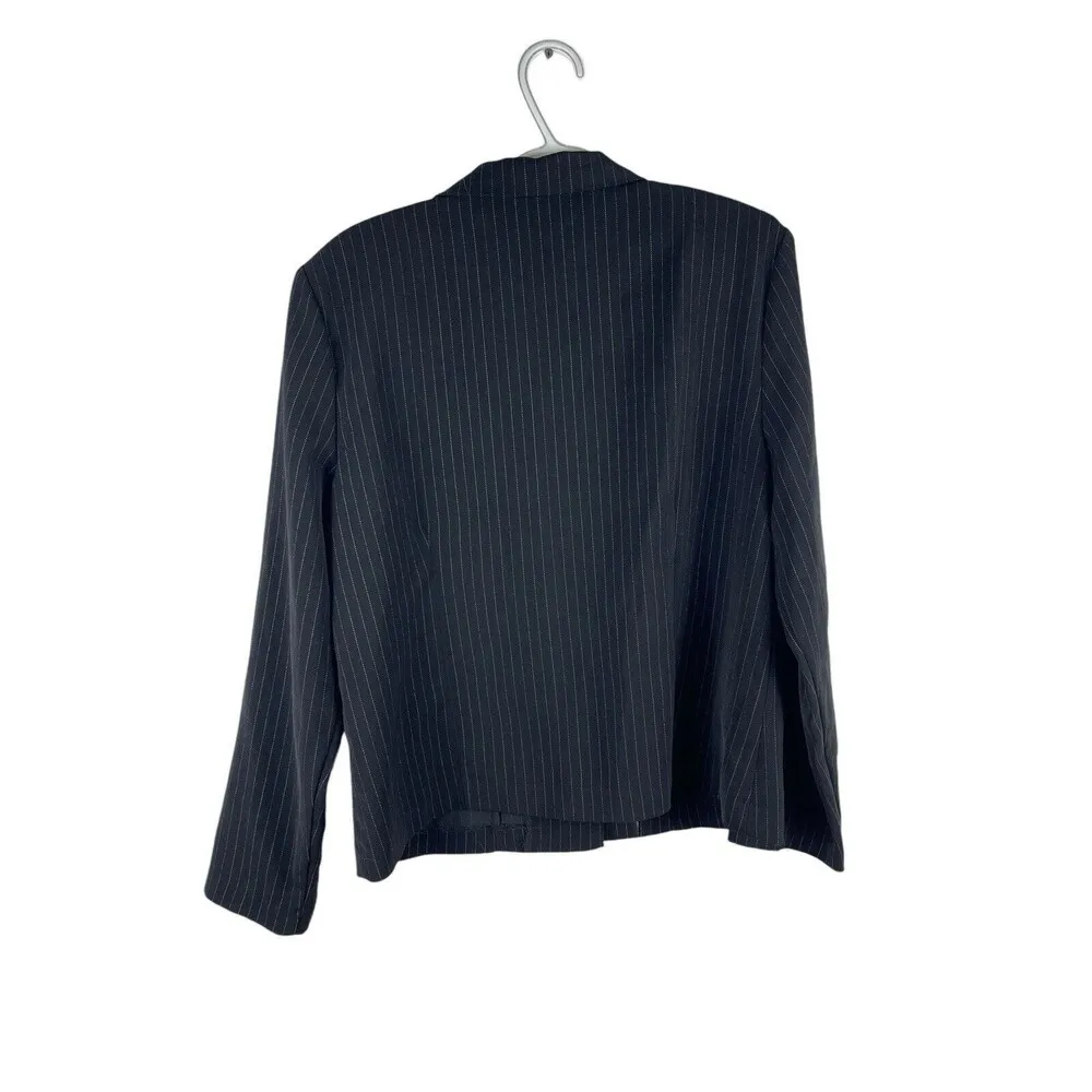 VTG 90s Y2K Black White Pin Striped 2 Button Long Sleeve V - Image 2