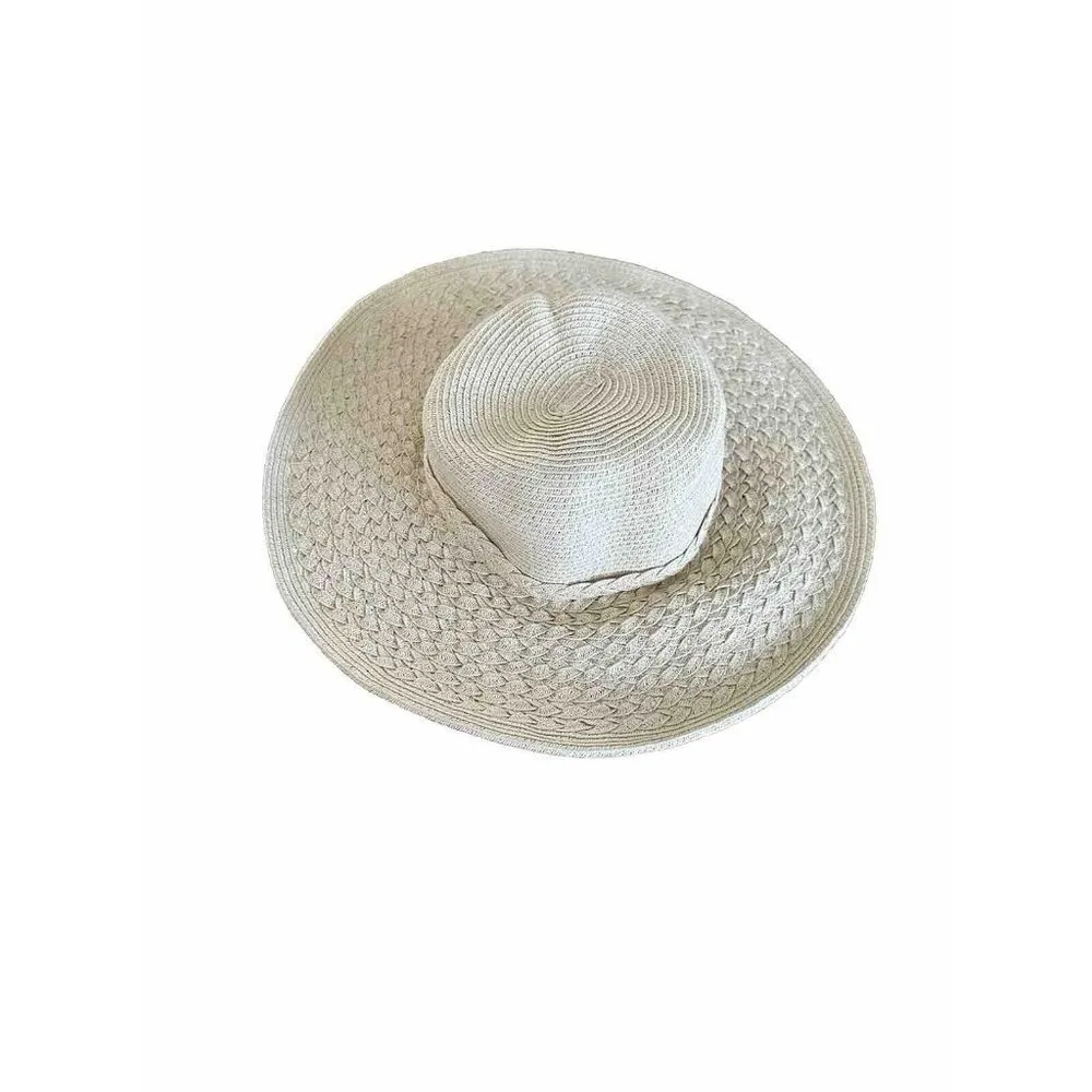 Croft & Barrow  Womens Beige Straw Woven Hat Buckle Accent  Summer Wide Brim - Image 3