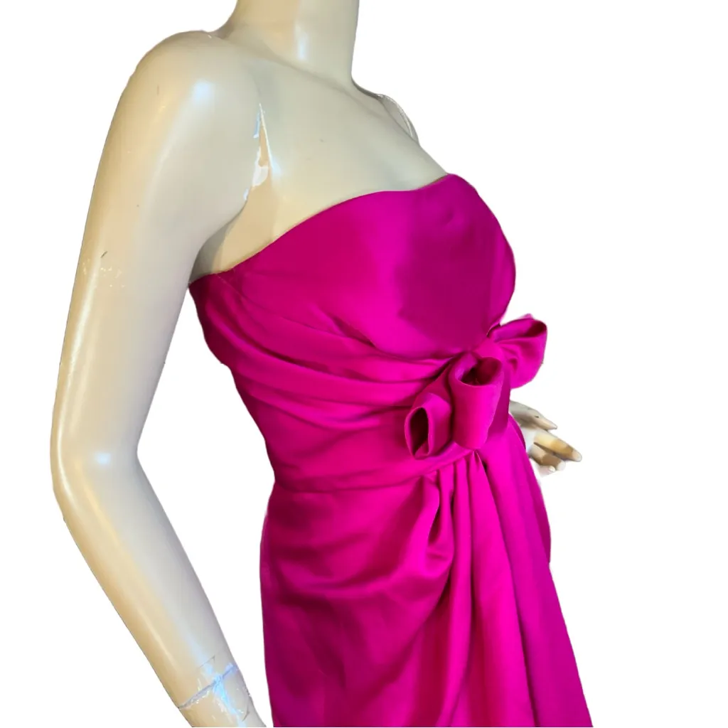 VINTAGE 1980'S JEWEL TONE PINK VICTOR COSTA STRAPLESS SATIN FORMAL DRESS (8) - Image 4
