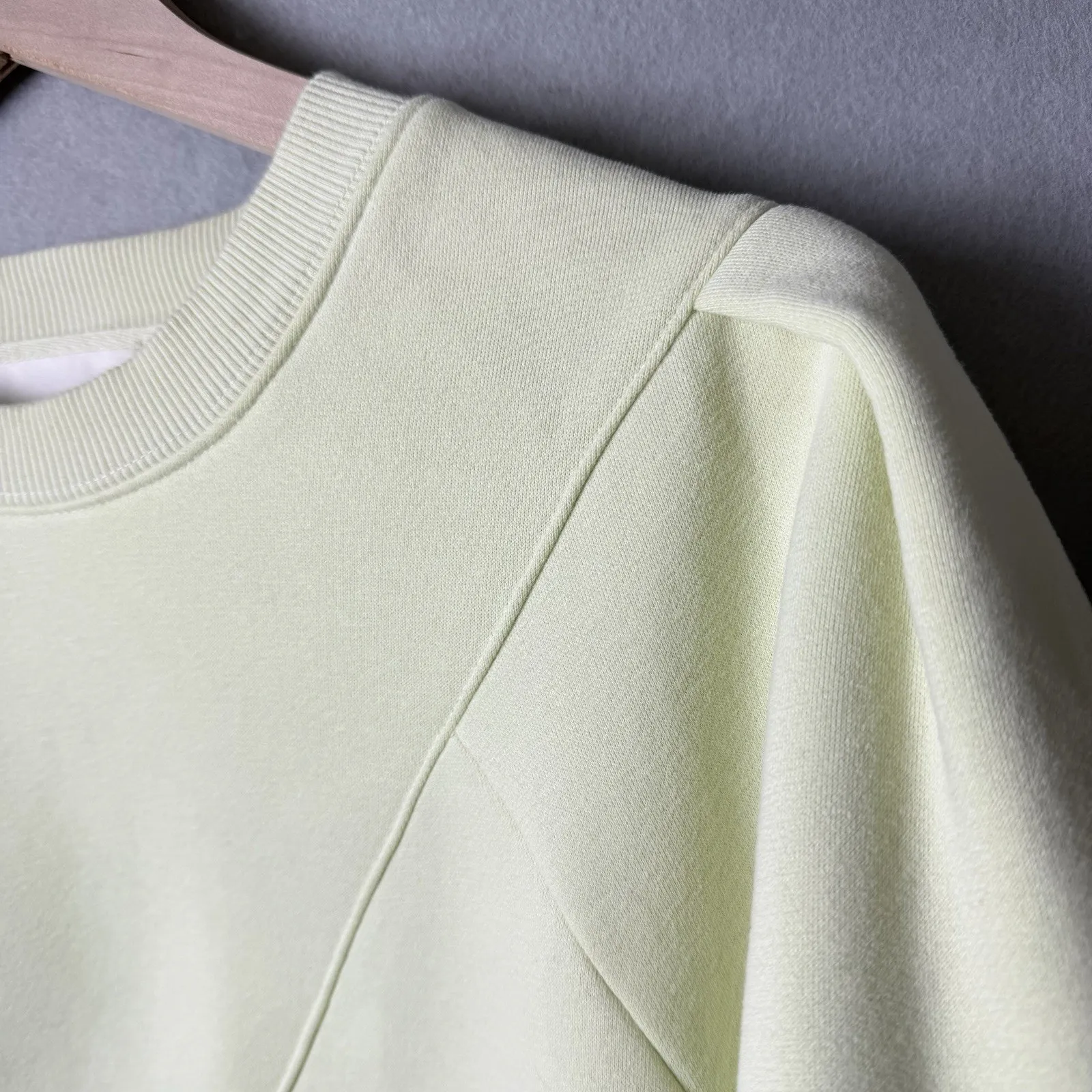 All:Row Cropped Crewneck Sweatshirt Pleated Shoulder 100% Cotton Size Small Green - Image 6