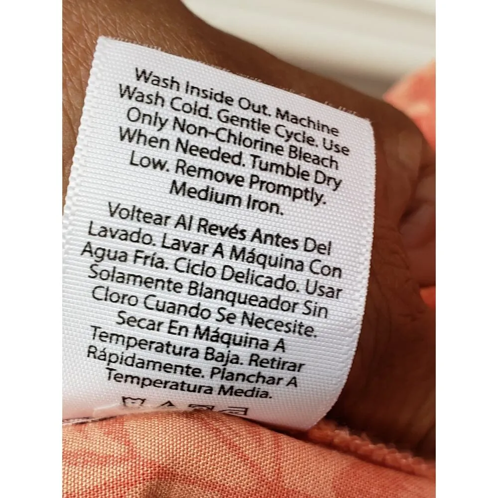 Time and Tru Knee Length Dress Women XL Orange Floral Surplice V Neck Drawstring - Image 7