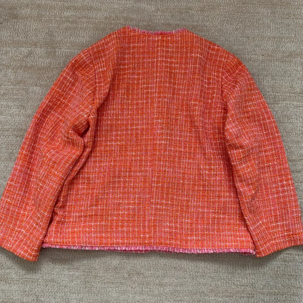 J. JILL Dahlia Blazer Tweed Jacket Size Small Coral Pink Career Office Spring Orange - Image 14