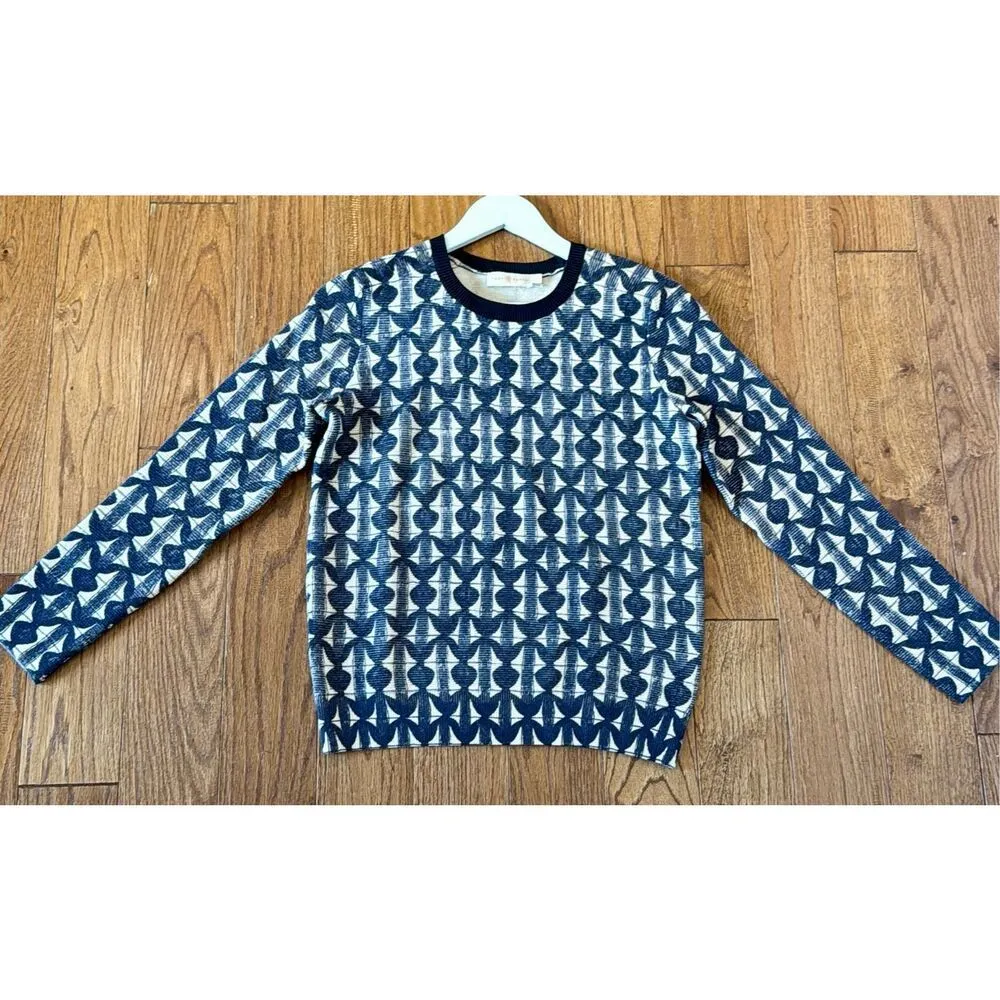 Tory Burch Tia blue printed merino wool crewneck sweater - Image 4