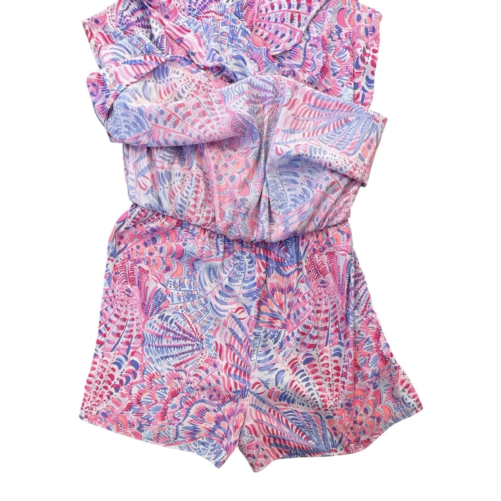 Lilly Pulitzer Zana Romper Shorts Dress Sleeveless Ruffle Tropical Size Small - Image 8