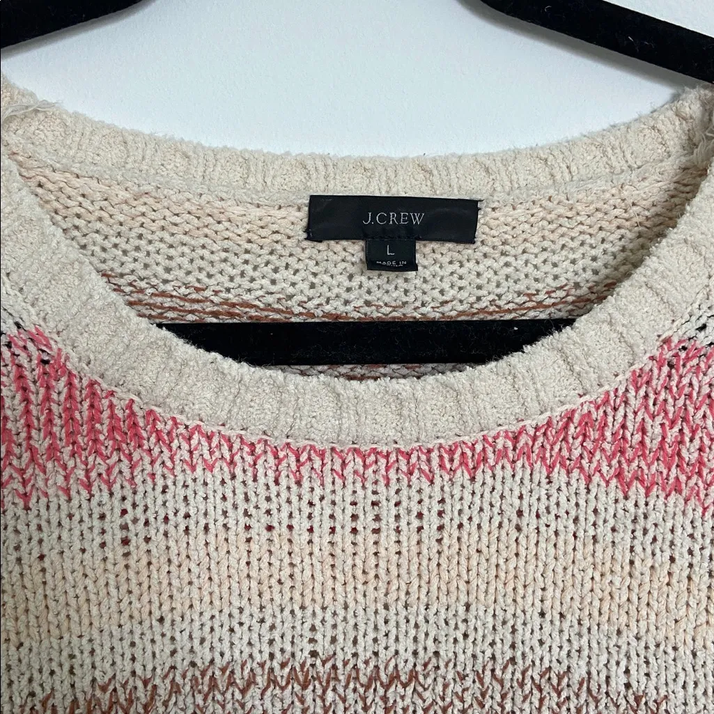 J. Crew Bouclé crewneck sweater in wide stripe (Sz L) Red Striped - Image 4