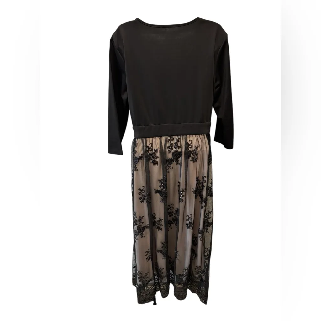 Boutique Black Sequin Embellished Ballet Dress Sz 14W Full Skirt Lined V Neck - Image 4