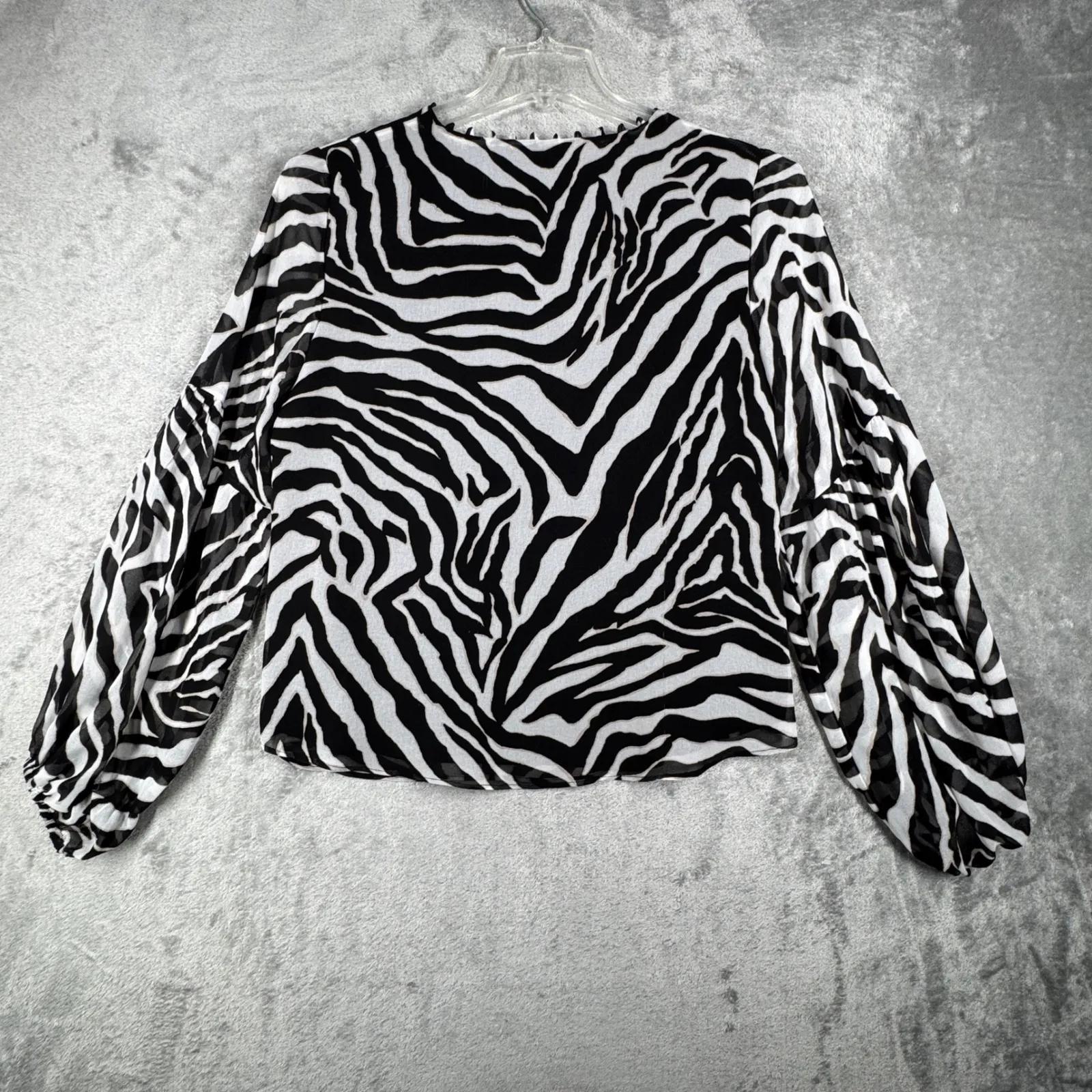 White House Black Market Blouse Zebra Print‎ Lace Up Balloon Sleeve Edgy Medium - Image 3