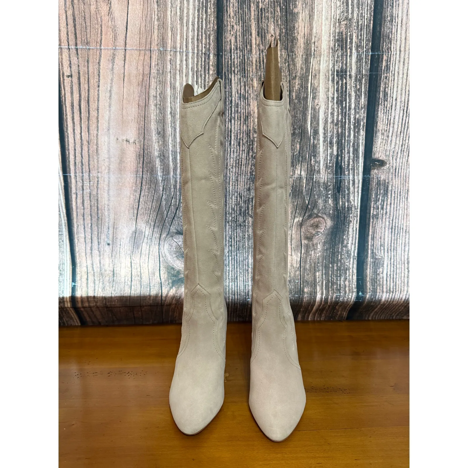 Marc‎ Fisher Women's Taupe Knee High Western Boots Size 7 - Image 6