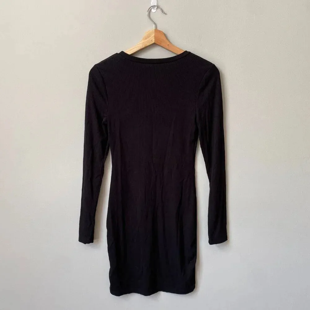 Guess Los Angeles Women's Small Long Sleeve Ribbed Bodycon Black Mini Dress Y2K - Image 2