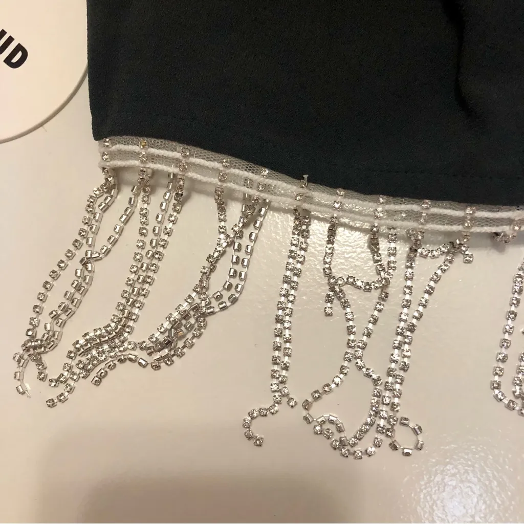 NWT Staud Kaz Top Rhinestone Crystal Fringe Black Crop Top Bling Cowgirl size 10 - Image 10