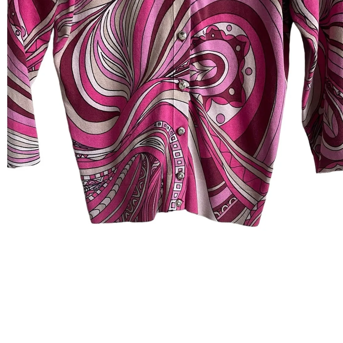 Ann Taylor Women Cardigan Top S Pink Silk‎ Blend Rhinestone Buttons Vibrant Knit - Image 6