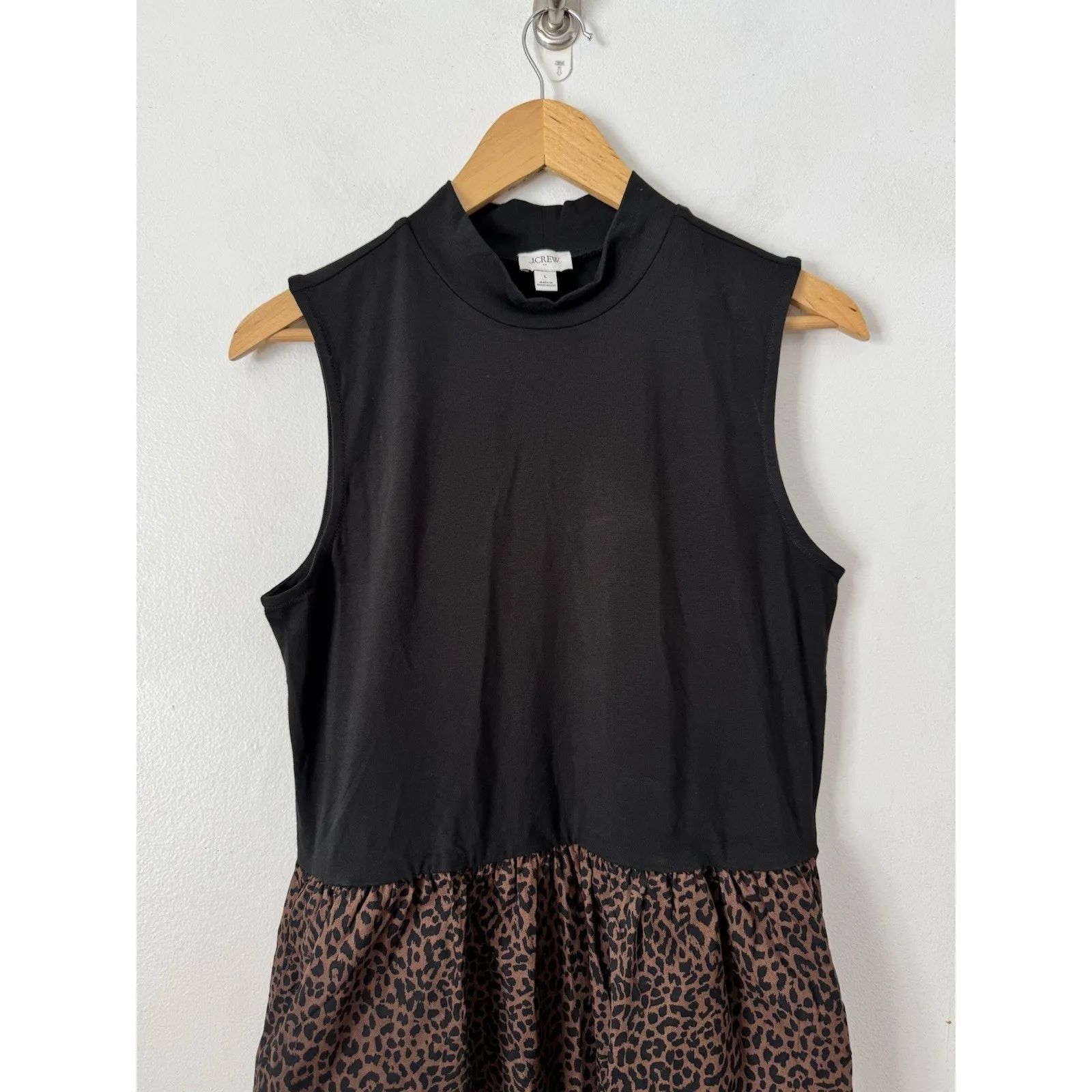 NWT J. Crew Printed Mockneck Knit Mixed Media Leopard Print Dress Size Large Black - Image 4