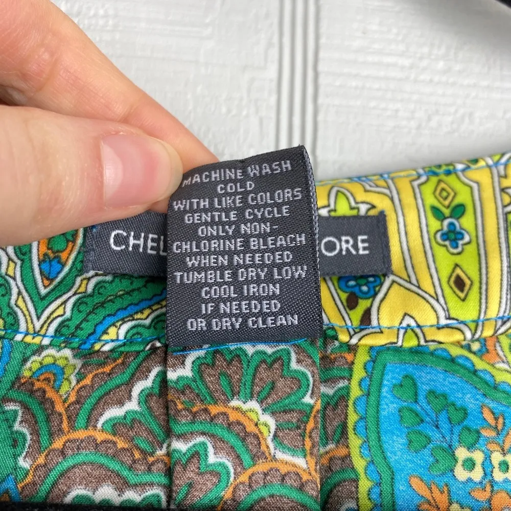 Chelsea & Theodore Patterned Multicolor Blue Green Blouse Top 3/4 Puff Sleeve Size M - Image 6