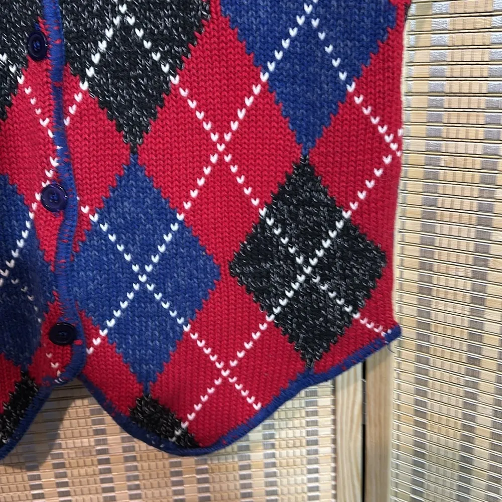 Bechamel Casual Vintage 1990s Blue Red Argyle Plaid Sweater Vest Large - Image 9