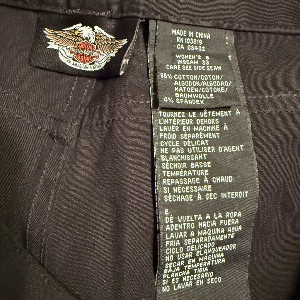 Women's Black, Rose Embroidered Motorcycle Riding Pants Ankle Zippers Sz 6 NWOT Black - Image 7