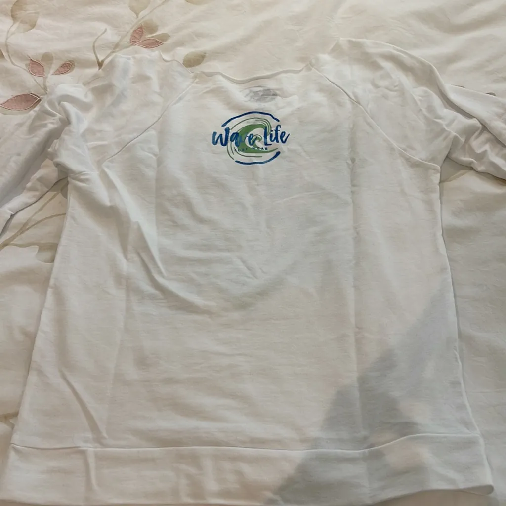 WAVE LIFE WOMEN Y2K SMALL WHITE BLUE SWEAT SHIRT 100% cotton sweater sporty - Image 4