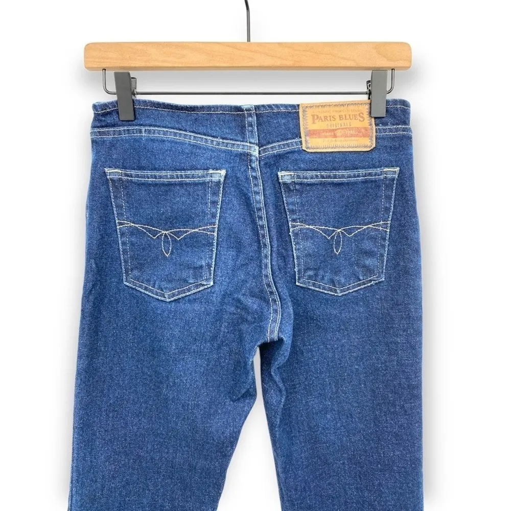 Vintage PARIS BLUES Dark Wash Low Rise Zip Front Flared Jeans - Image 7