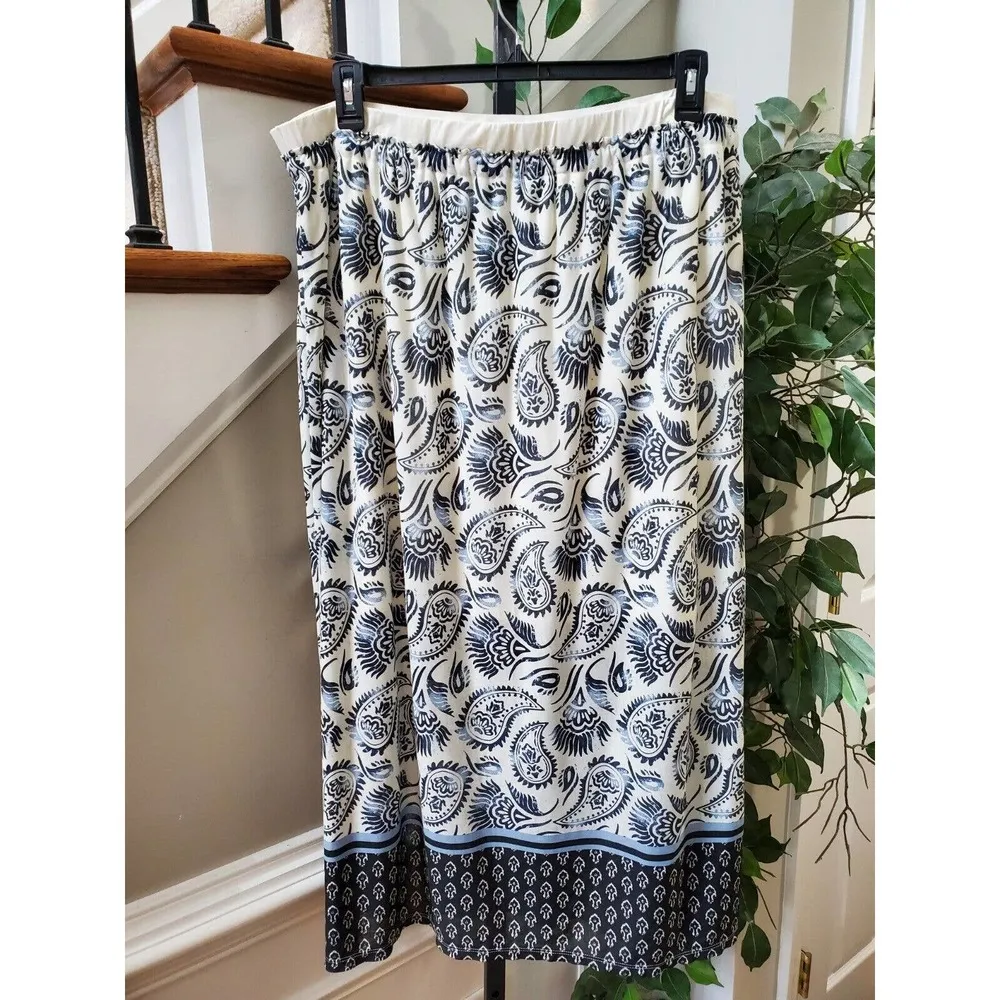 Cato Women Black & White Polyester Pull-On Comfort Waist Long Maxi Skirt Size XL - Image 6